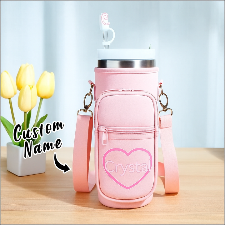 Personalized Water Bottle Carrier Bag for 40oz Stanley Tumbler with Straw Topper Pouch Gift for Her
