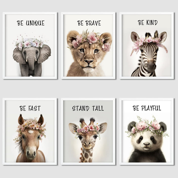 Baby Safari Animals Wall Decor, Set of 6 Posters