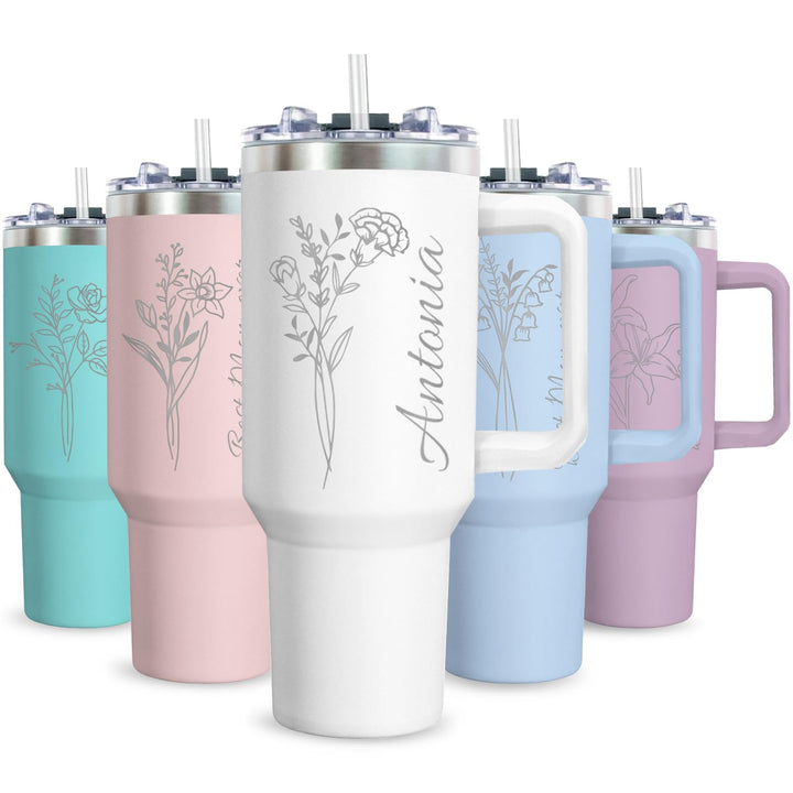 Personalized 40oz Tumbler , Customized Birth Flower