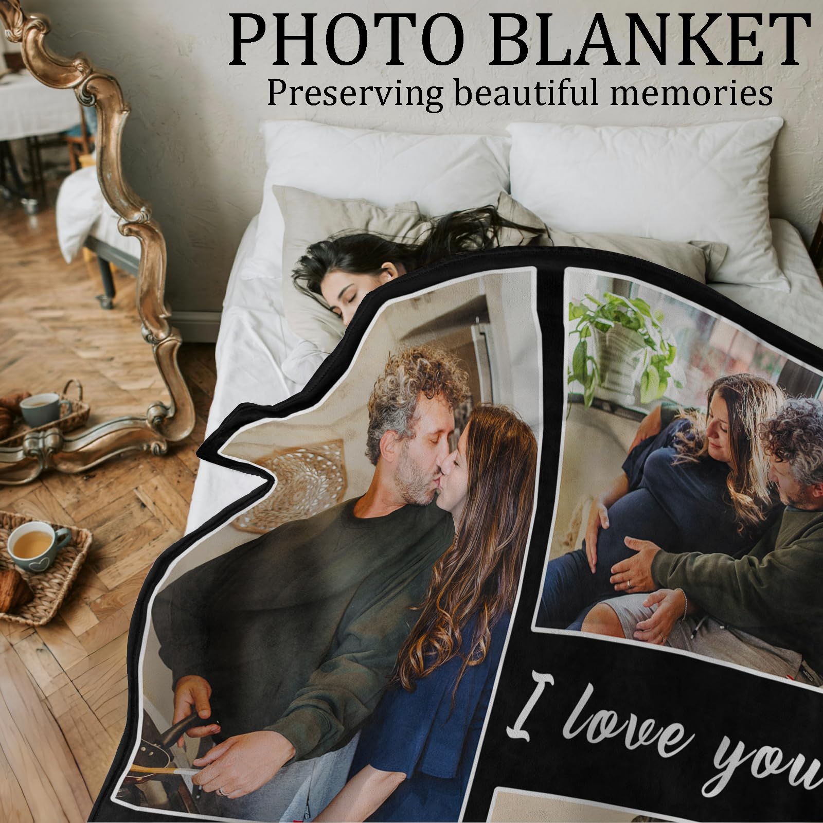 Custom Photo Blanket Gifts  for Wife Husband Dad Mom