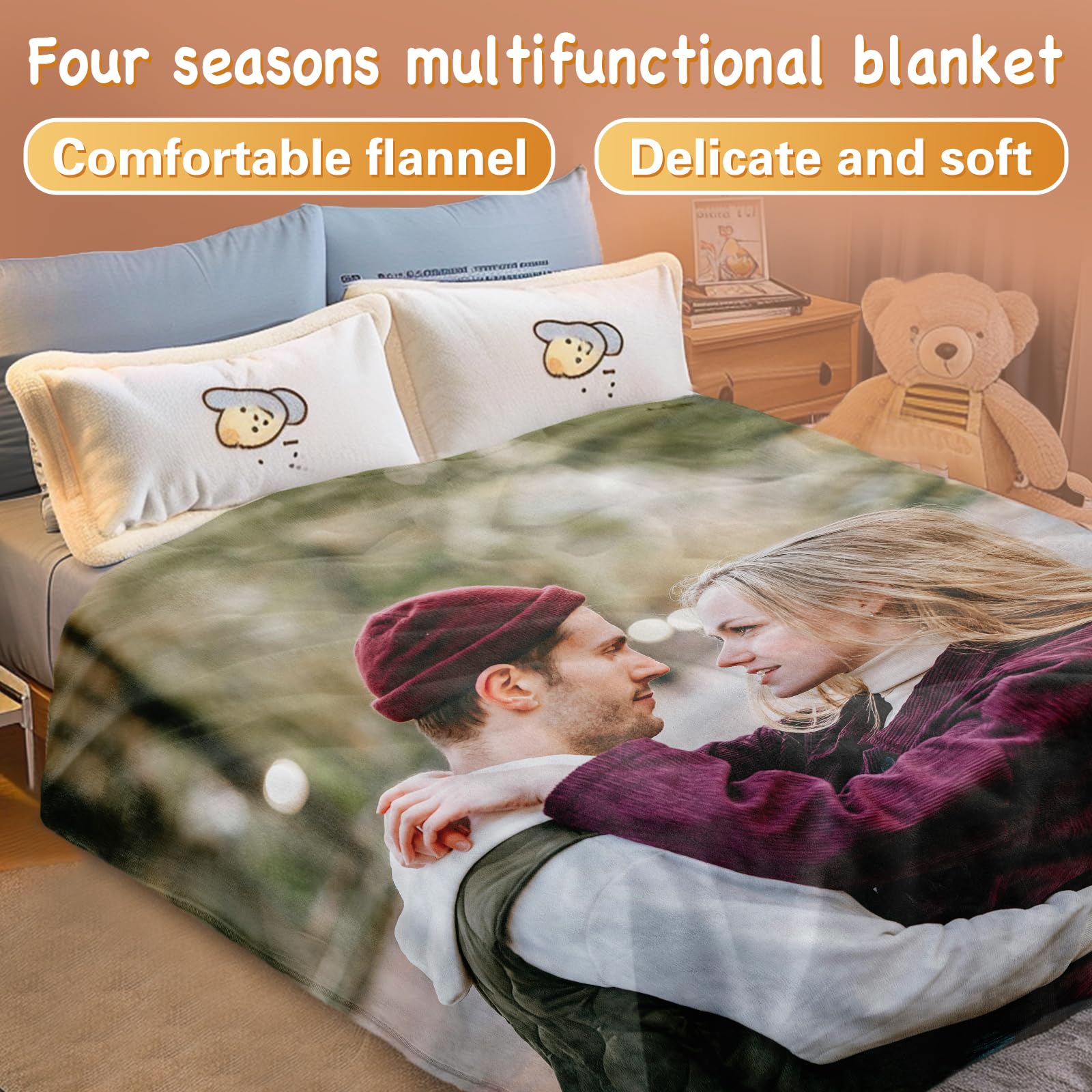 Custom Blanket with １ Picture Texts HD-Printing