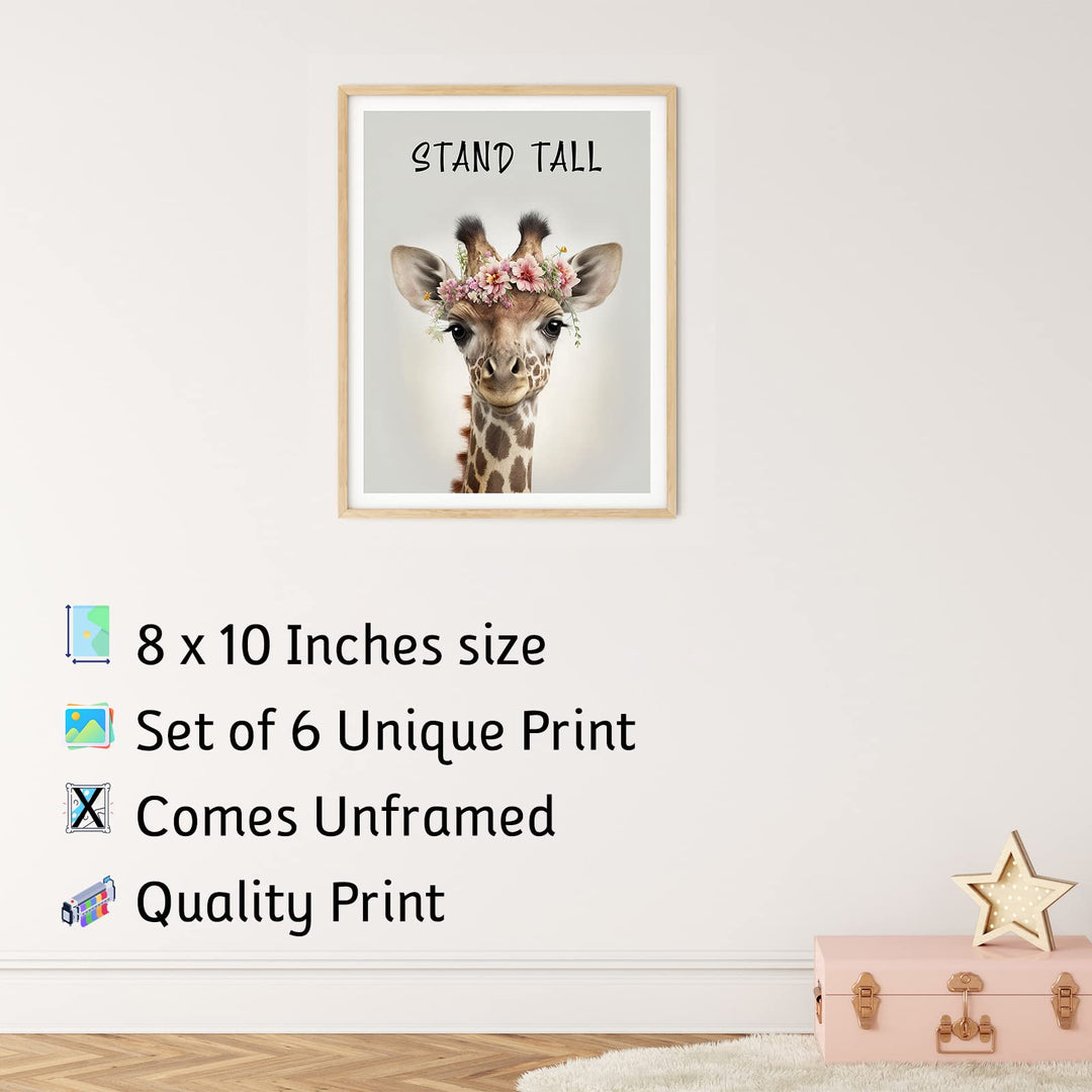 Baby Safari Animals Wall Decor, Set of 6 Posters