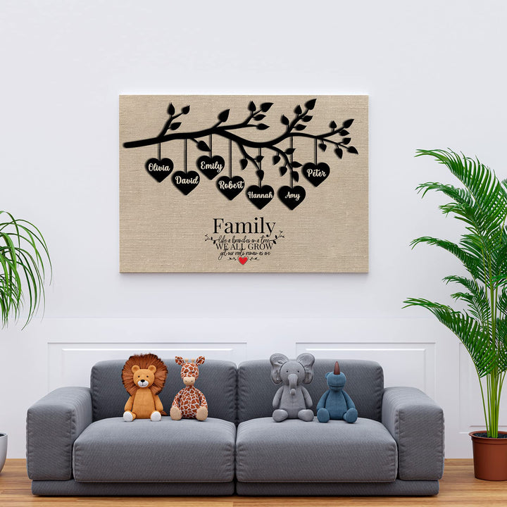 Family Tree Wall Art Canvas Custom with Family Names