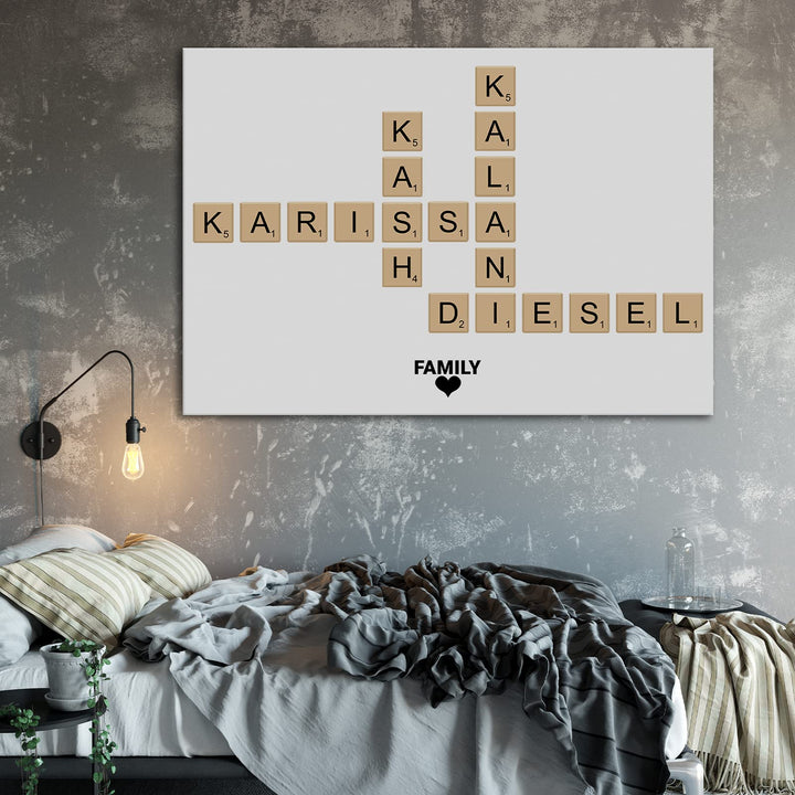 Family Scrabble Wooden Framed Canvas Wall Art