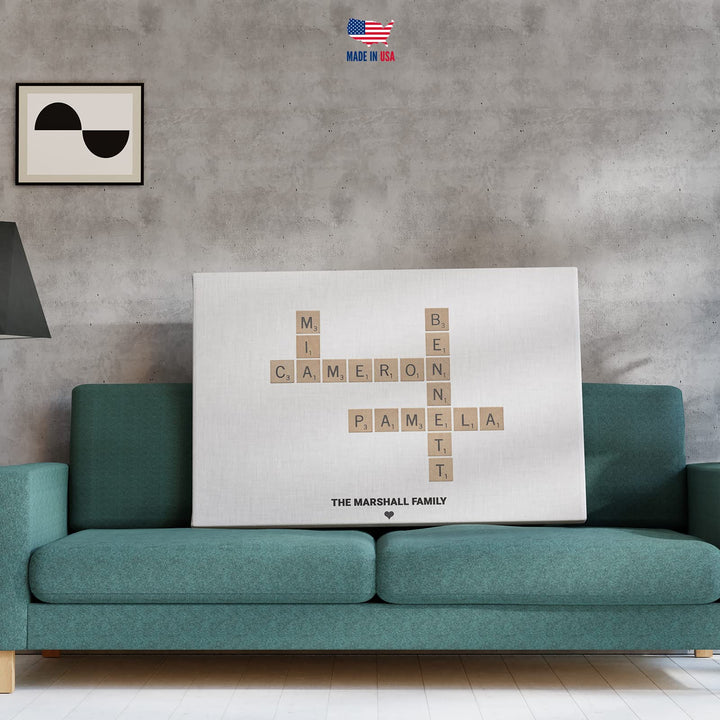 Family Scrabble Wooden Framed Canvas Wall Art