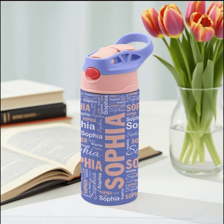 Personalized 12oz Water Bottle with Silicone Straw Name Water Bottle Gift for Kids
