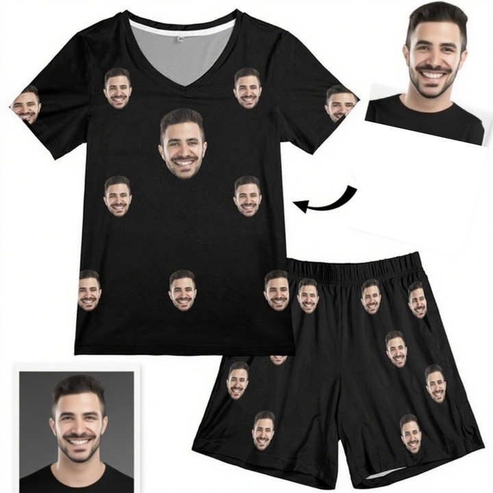 Personalized Face Womens Pajamas Black Funny Short Pajama Set