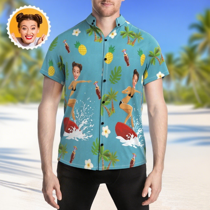 Custom Photo Surfing Beach Shirts Summer Holiday Hawaiian Shirt For Party