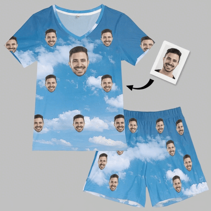 Customized Face Pyjamas Blue Sky Short Pajama Set for Women