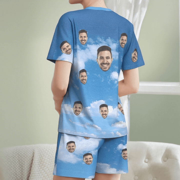 Customized Face Pyjamas Blue Sky Short Pajama Set for Women