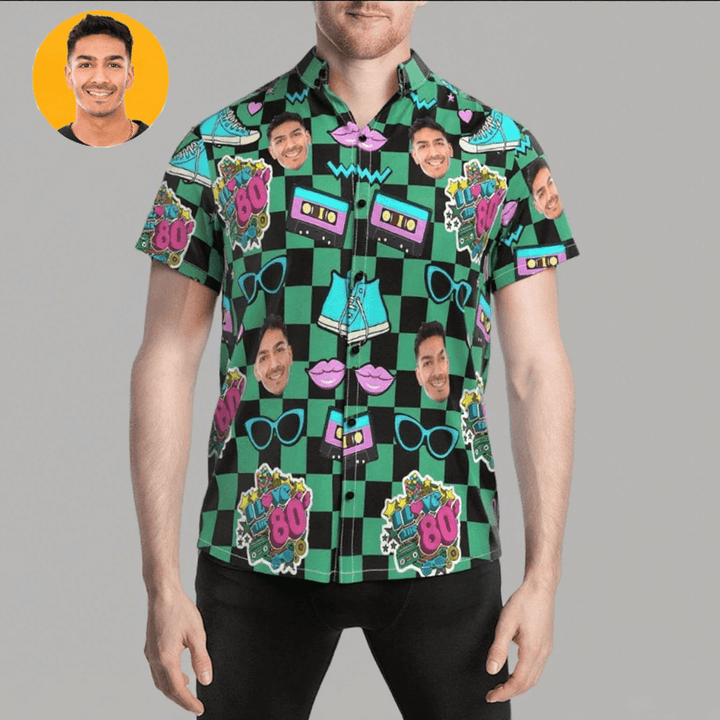 Customized Face Retro Hawaiian Shirt 80's Music Party Hawaii Shirts