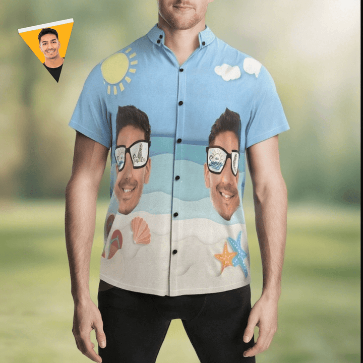 Personalized Funny Hawaiian Shirts Casual Short Sleeve Beach Shirt with Face