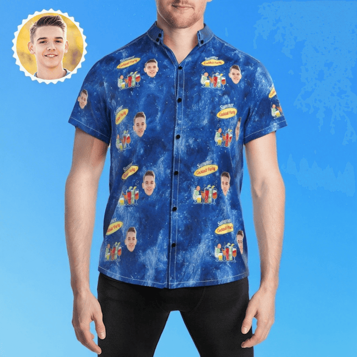 Custom Printed Face Hawaiian Shirts Summer Cocktail Party Wear Shirt For Men